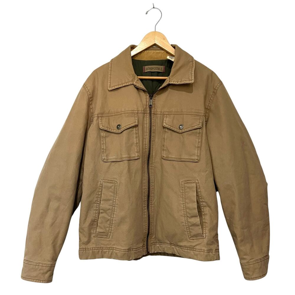 Vintage Y2K Aeropostale Chore Workwear Jacket Tan Canvas Insulated Mens Sz M